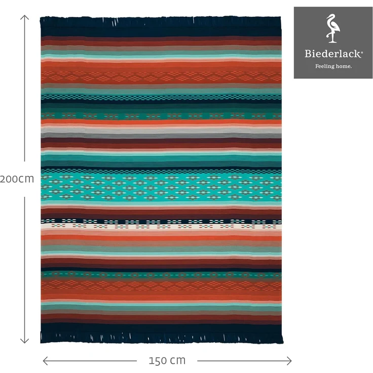 Wohndecke Peru, bunte Ethno Kuscheldecke in 150x200 cm, Biederlack, mit Fransen, Decke aus Baumwollmix, Made in Germany – Bild 2