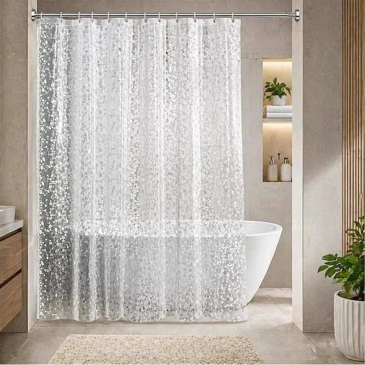 FANNOU Duschvorhang 3D-Steinmuster wasserdicht, 180 x 180 cm Breite 180 cm, Anti-Schimmel Transparenter Badvorhang mit 12 Ringen für Badezimmer – Bild 1