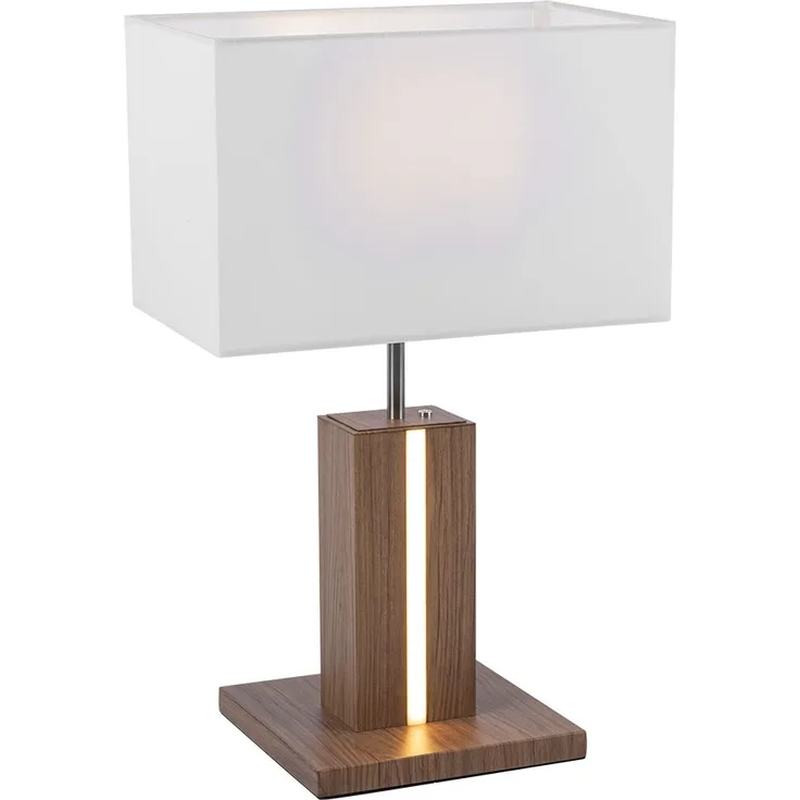 LED Tischleuchte, CCT, dimmbar, Holzoptik, weiß, H 48cm