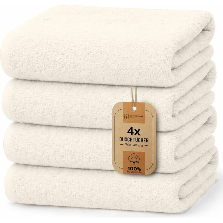 NatureMark 4er Pack Duschtücher, Größe 70x140 cm, Natur/Creme, 100% Baumwolle – Bild 1