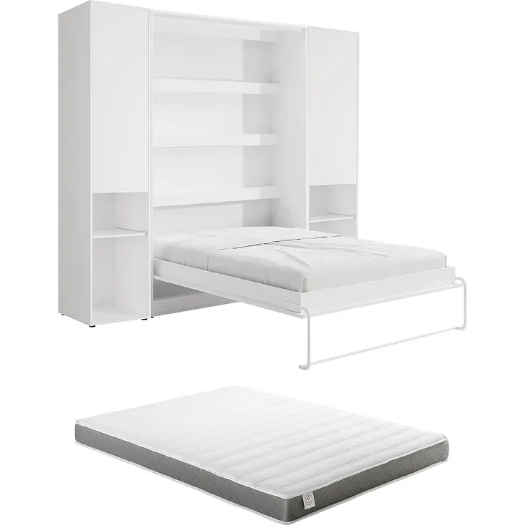 Vente-unique - RAPILI - Schrankbett - Metall - Weiß - 159 x 239.2 x 225.2 cm