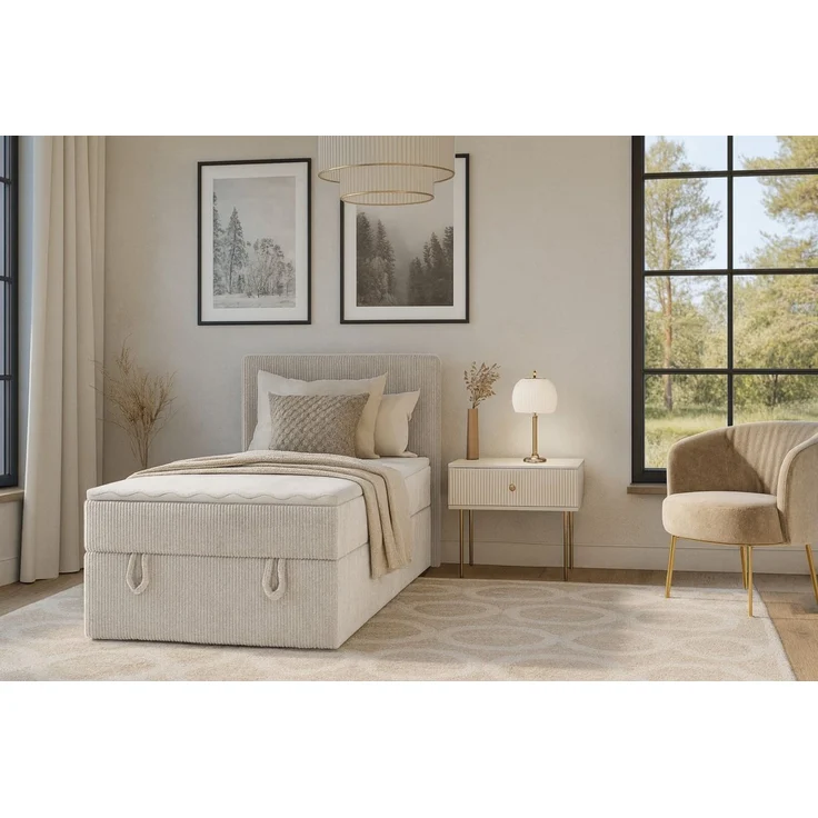 Deine Möbel 24 Boxspringbett DENIS MINI Boxbett Polsterbett Kompletbett Velour Cord (Jugendbett Jugendzimmer Schlafzimmer Bett, 3-St, 100x200 120x200 Cord Creme Beige Hellgrau Grau Anthrazit Schwarz), mit Bonellfederkernmatratze H3 / Taschenfederkern-M... – Bild 2