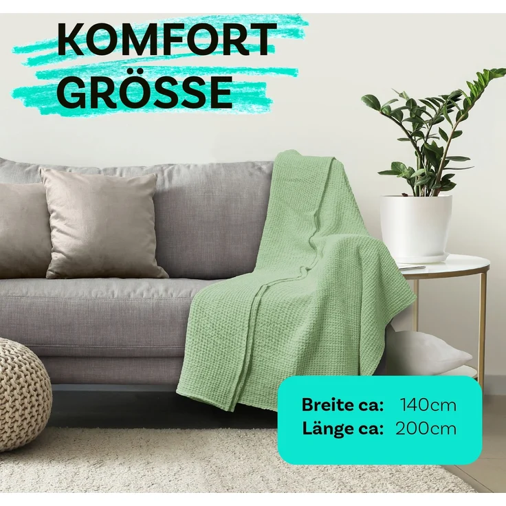 Sommerdecke Kuscheldecke Piqué Baumwolle/Polyester 140x200cm Altgrün – Bild 2