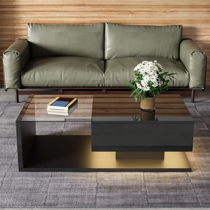 MODFU Couchtisch Beistelltische (Wohnzimmertisch, 1-St, 105*55*32,5cm), mit Glastischplatte, Schublade und 16-farbigen variablen LED-Leuchten – Bild 3