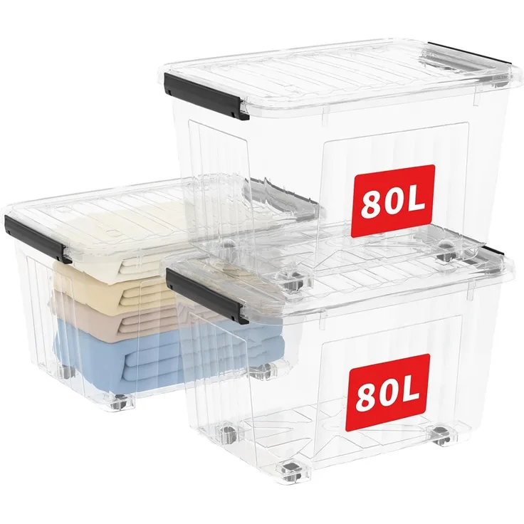 Cetomo C5039 große Kunststoff Aufbewahrungsbox Klarsichtbehälter mit Rädern Kunststoff (Polypropylen) Transparent