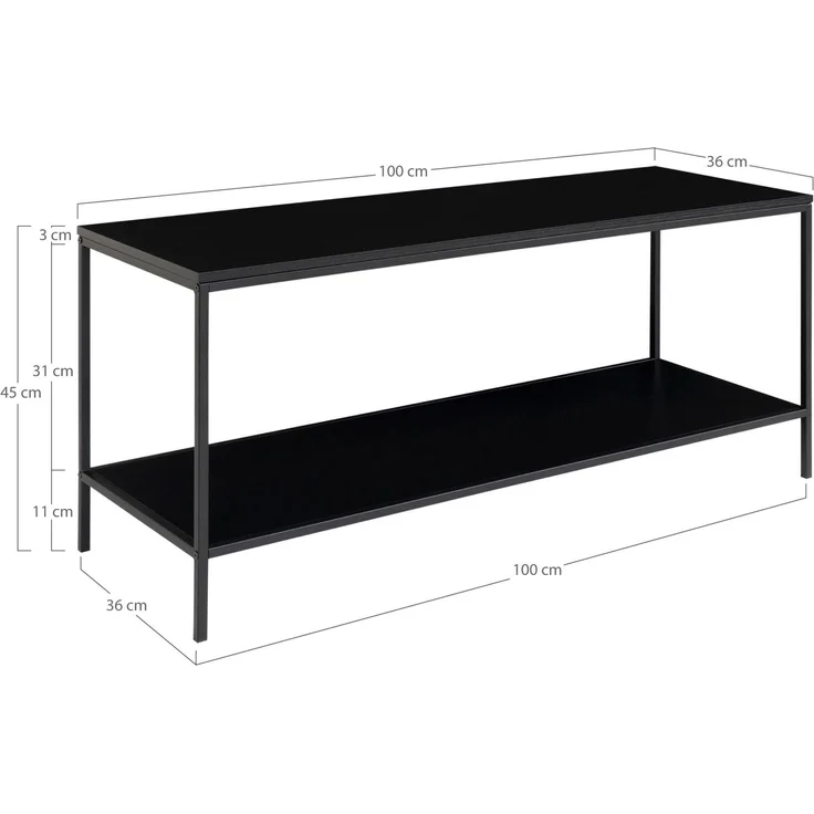 House Nordic TV-Ständer, 2 Regale, schwarz, schwarzer Rahmen, 100x36x45 cm – Bild 5