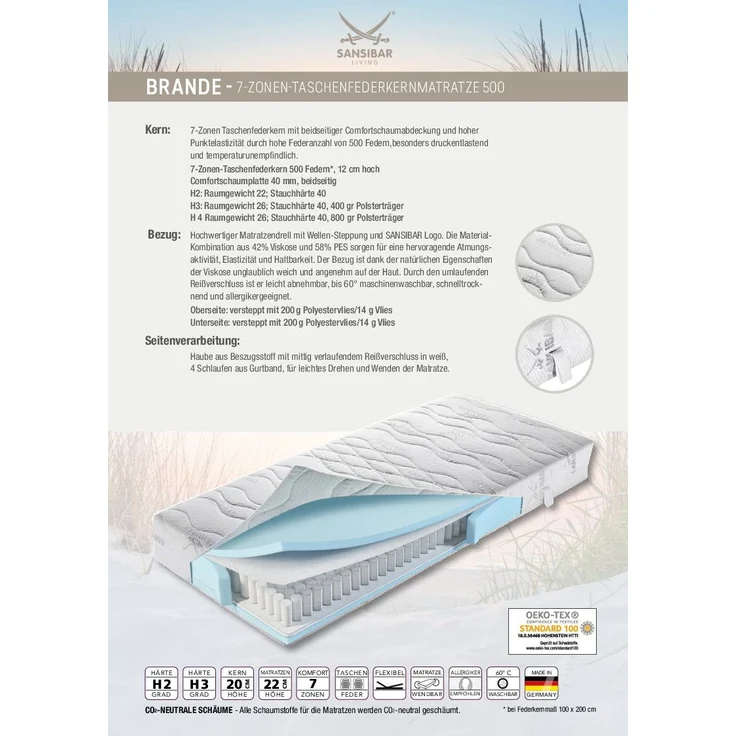 Taschenfederkernmatratze SANSIBAR BRANDE, 180x200 cm, H3/H4 – Bild 3