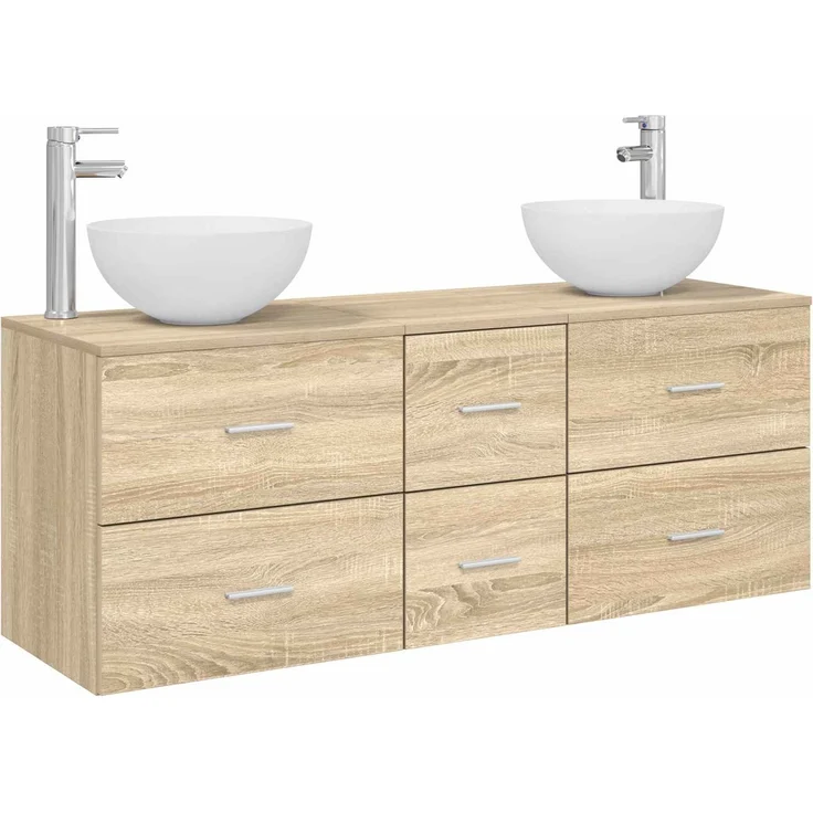 vidaXL Badezimmerschrank-Set 3 stk. Sonoma-Eiche 129 x 35 x 80 cm 3405797 – Bild 2