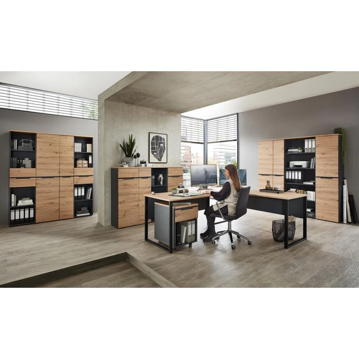 Komplettbüro MEMPHIS III 11-teilig Front Artisan Eiche Korpus Graphit – Bild 2