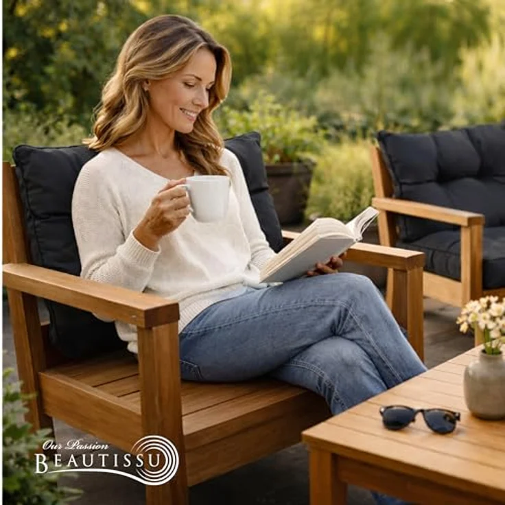 Beautissu Sitzkissen Lounge Kissen Outdoor Rückenkissen Flair LK, 50x40x12cm, Anthrazit, 50x40x12 cm – Wetterfest Schmutzabweisend Polster für Gartenmöbel – Bild 3