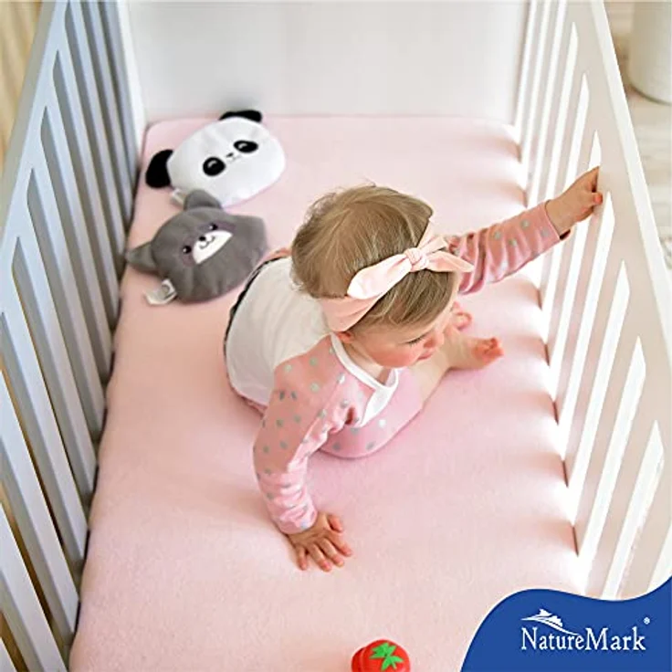 NatureMark Spannbettlaken Frottee Spannbettlaken, 80% Baumwolle / 20% Polyester, Gummizug: rundum, (2 Stück), 2er Set Kinder Spannbettlaken Frottee, Spannbetttuch 80% Baumwolle / 20% Polyester, für Babybett und Kinderbett, 70x140 cm - Rosa – Bild 7