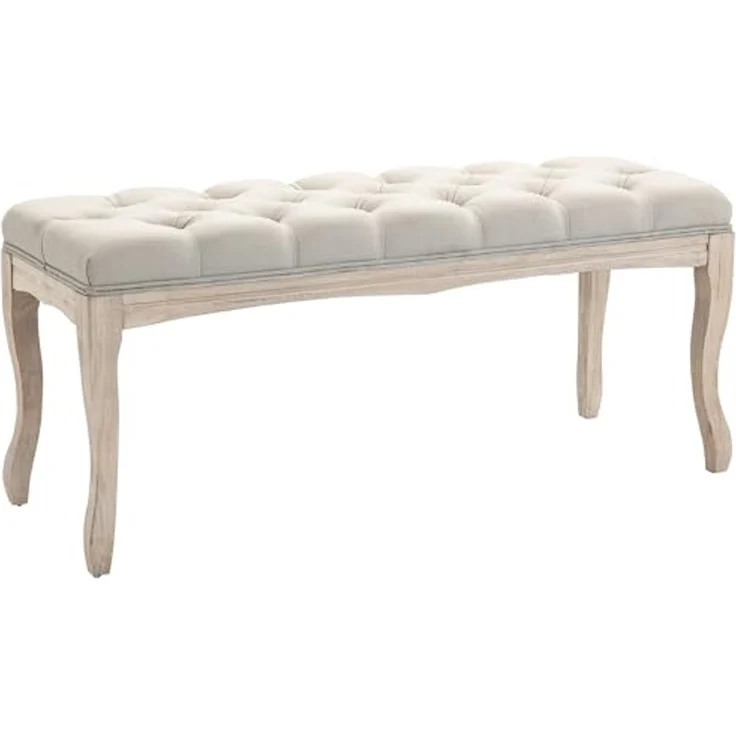 HOMCOM Sitzbank (Set, 1-St, Bettbank), Polsterbank Schuhbank Vintage Gummiholz Leinen Beige – Bild 1