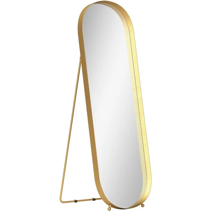 HOMCOM Standspiegel rechteckiger Ganzkörperspiegel mit abgerundeten Ecken (für Schlafzimmer, Wohnzimmer, 1-St, zum Aufstellen auf dem Boden oder an die Wand), 40 x 6 x 160 cm, Gold – Bild 1