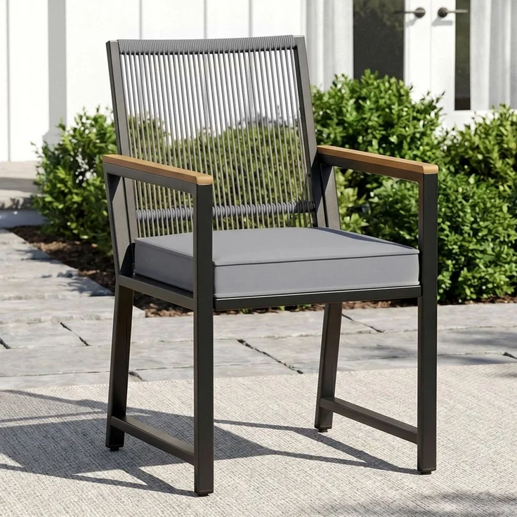TLGREEN Gartenstuhl Rattan,Wetterfest, Balkonstuhl mit WPC Armlehne, (Outdoor Stuhl mit abnehmbar Kissen, Essstühle aus Metall, 1 St), bis 160 kg belastbar, für Terrasse, Garten, Balkon,Pool – Bild 1