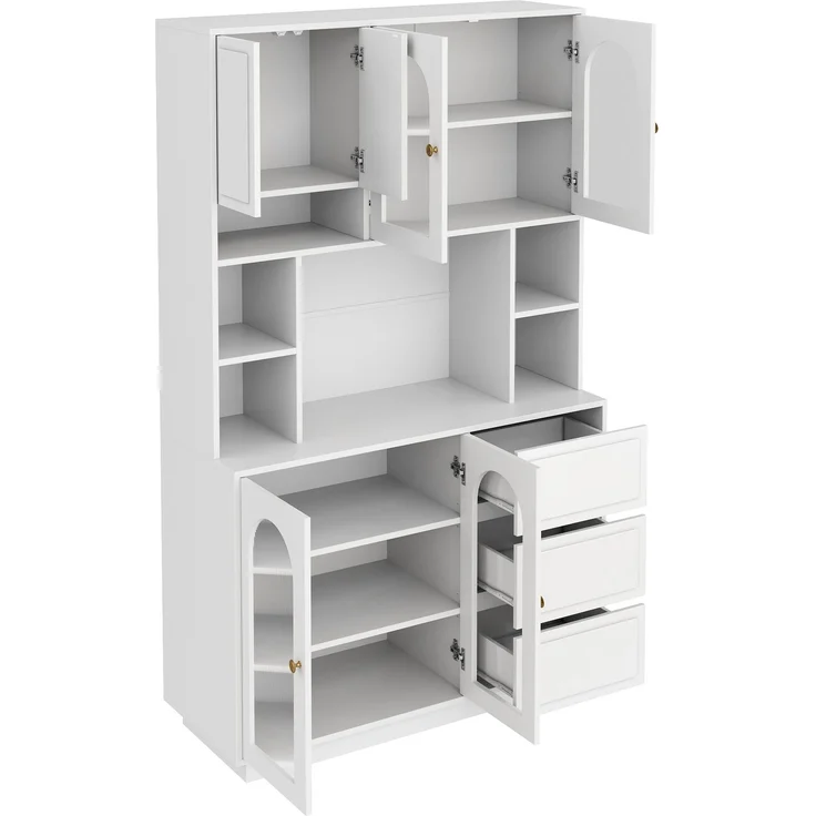 Hoher Sideboard Schrank, Küchen Staurschrank mit Bogen-Acryltüren, Bar-Schrank mit offenen Fächern, Schrank mit APP-gesteuerter farbverstellbarer LED-Beleuchtung,Wohnzimmer Vorratschrank--Weiß--106x30x175cm--YOUDENOVA – Bild 9