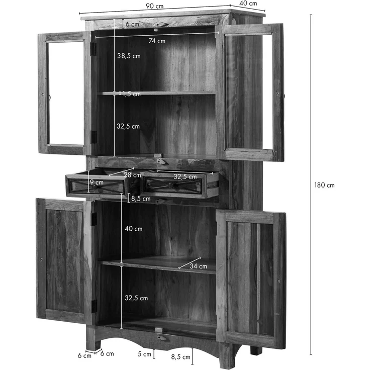 Vitrine Altholz 90x40x180 mehrfarbig lackiert NATURE OF SPIRIT #08 – Bild 8