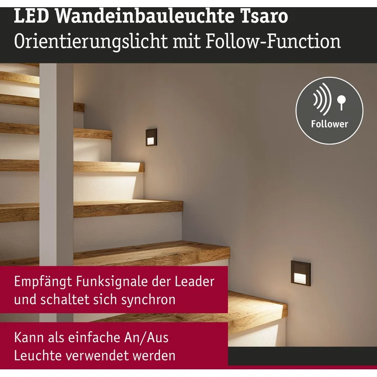 Paulmann 80001 LED Wandeinbauleuchte Tsaro eckig 80x36mm 2700K Schwarz – Bild 2