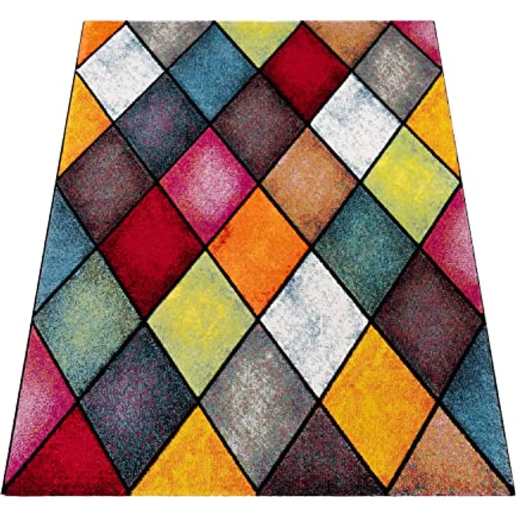 Paco Home Teppich Wohnzimmer Kinderzimmer Kurzflor Moderne 3D Optik Kariert Geometrische Muster, Grösse:80x150 cm, Farbe:Bunt 3 – Bild 7