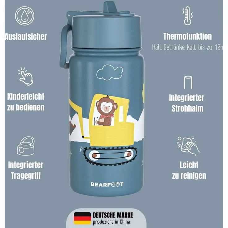 BEARFOOT Trinkflasche Thermo Kinder Trinkflasche Edelstahl - Bagger, Thermosflasche, auslaufsicher, Edelstahl, Kinderflasche, BPA-frei – Bild 3