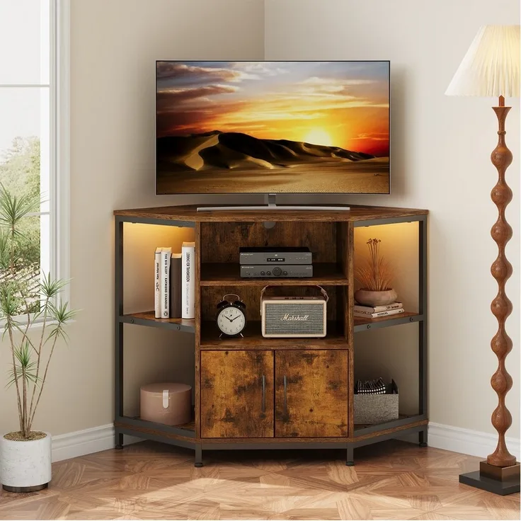 Dripex Lowboard TV Eckschrank mit LED, Industriedesign, 105x50x79 cm, Vintage Braun
