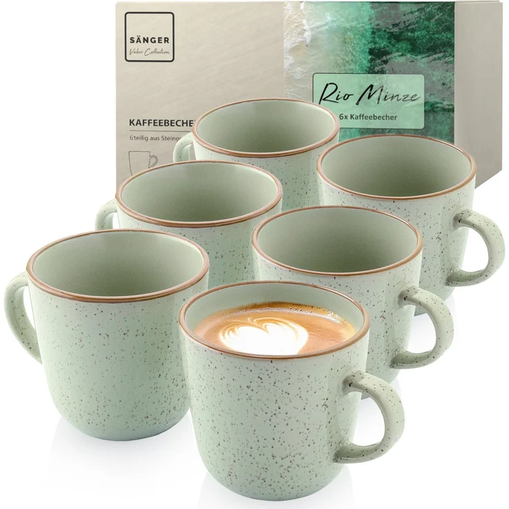 SÄNGER Kaffeebecher Set Rio Minze- 6 teilig aus Steingut – Bild 1