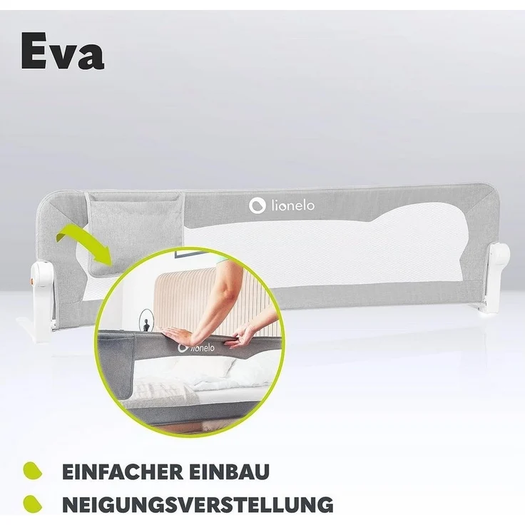 lionelo Bettschutzgitter Eva (TOP, Zwei Sicherheitsgurte, Neigungsverstellung, einfache Montage), Einfache Montage, Zusammenklappbar um 180 Grad, Robuste Konstruktion – Bild 3