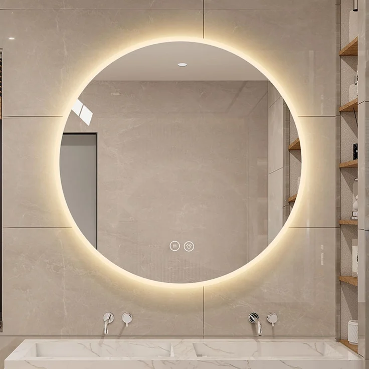 Runder LED-Badezimmerspiegel H 3 x T 80 x B 80 cm aus Glas und Metall, dimmbar und mit Entnebelungsfunktion – Bild 4