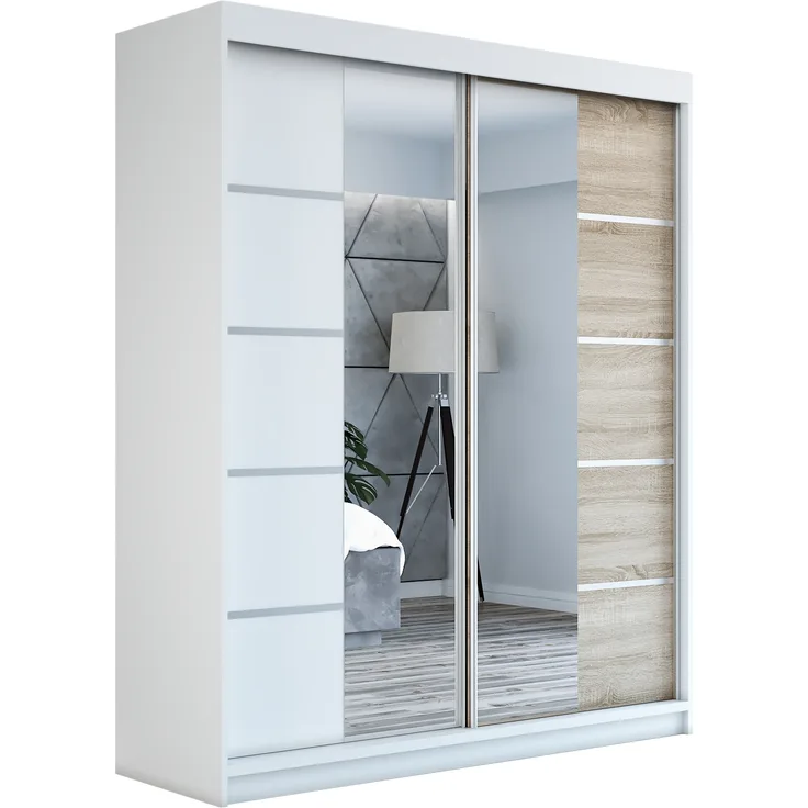 Schwebetürenschrank ERA 2-türig Schrank 180 cm. (mit Spiegel) Farbe: Weiß , sonoma