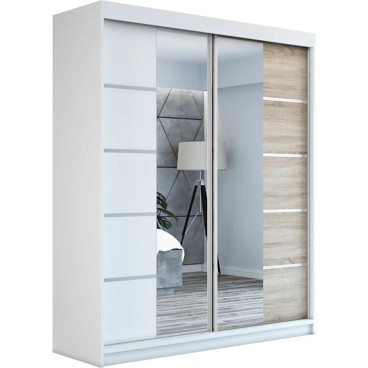 Schwebetürenschrank ERA 2-türig Schrank 180 cm. (mit Spiegel) Farbe: Weiß , sonoma – Bild 1