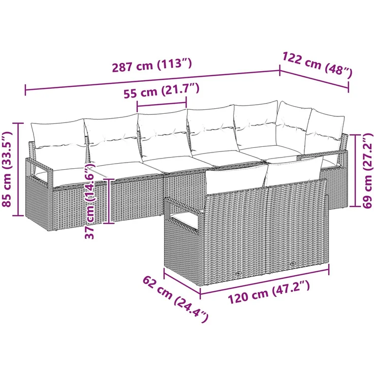 vidaXL Sofa Set 8 stk. Braun [Synthetisch]: Poly Rattan 3346434 – Bild 8