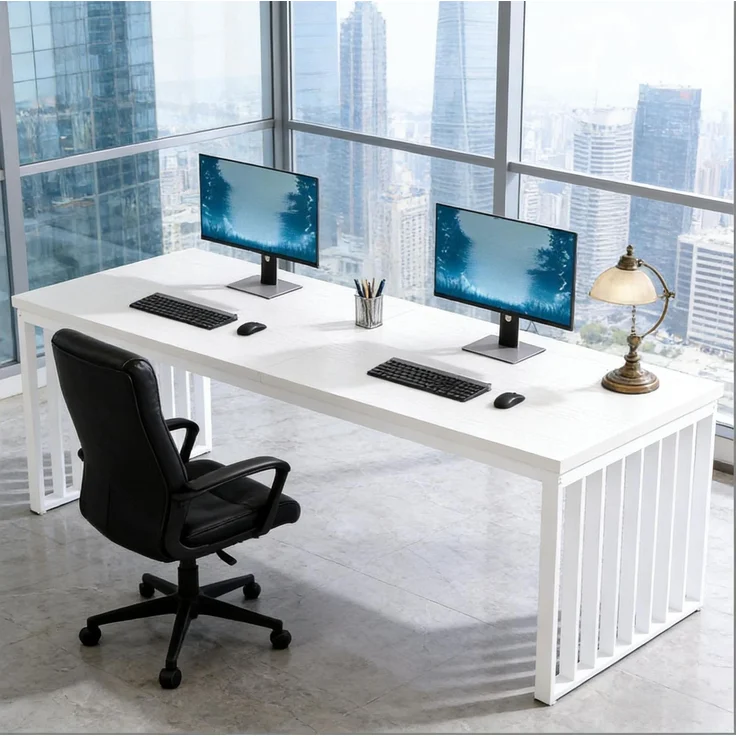 Schreibtisch mit MDF-Platte und Metallgestell, für 2 Personen, 180x60x76 cm, Weiß – Bild 4