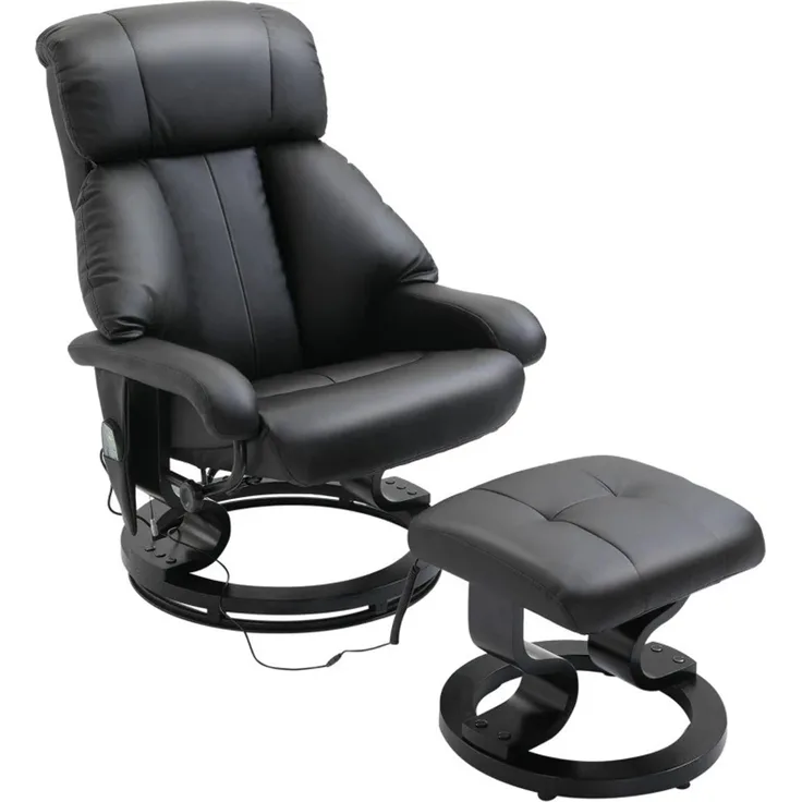 TV Sessel mit Liegefunktion, tiefe Polsterung, hohe Rückenlehne und Armlehnen, 360° Drehbar, Kunstleder, 76L x 80B x 102H cm, Schwarz--Schwarz--76x80x102cm--YOUDENOVA