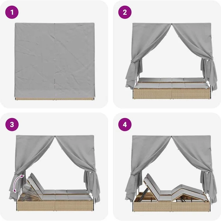 vidaXL Doppelte Sonnenliege Grau Poly-Rattan 3376130 – Bild 10