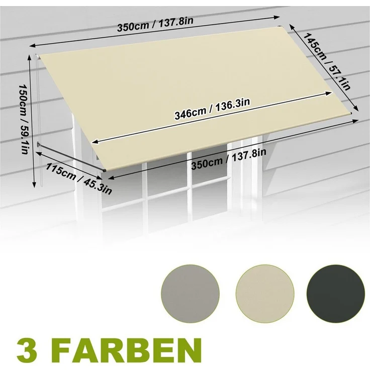 FIVMEN Markise Fallarmmarkise, Beige, UV-Schutz für Balkon & Fenster Aluminiumrohre und 100% Polyestergewebe mit wasserdichter Beschichtung – Bild 2