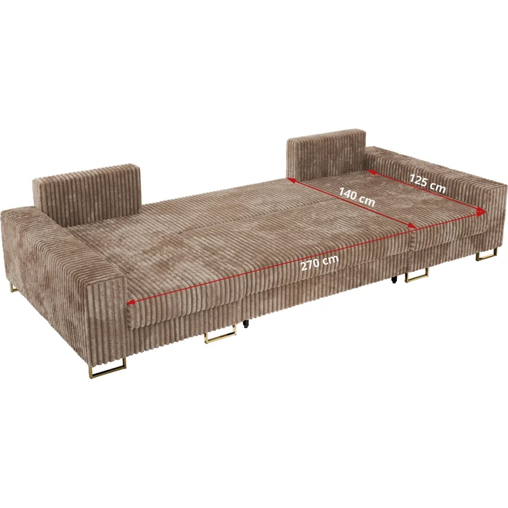 U-förmiges Ecksofa auf goldenen Metallbeinen, mit Schlaffunktion und drei Bettkästen für das Wohnzimmer - DORIAN U - Braun Cord – Bild 8
