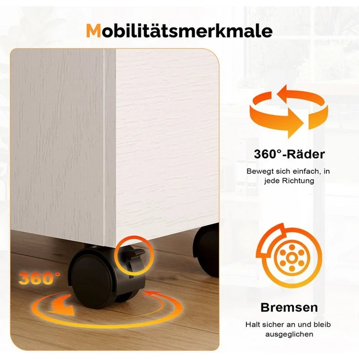 VINGLI Aktenschrank Holz, mobiler Aktenschrank, Rollcontainer abschließbar, 2/3 Schubladen verstellbare Hängestangen für A4/Letter-Format, weiß/schwarz – Bild 3