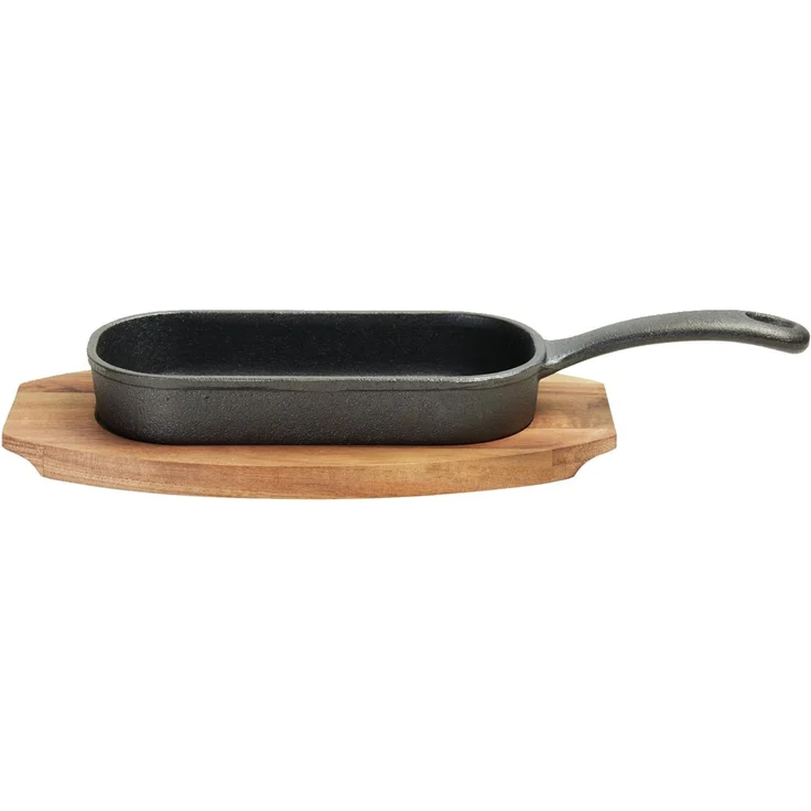 Homeware Grillpfanne mit Brett, Gusseisen schwarz, 10 x 3.5 x 31.6 cm, backofengeeignet bis 230 °C – Bild 1