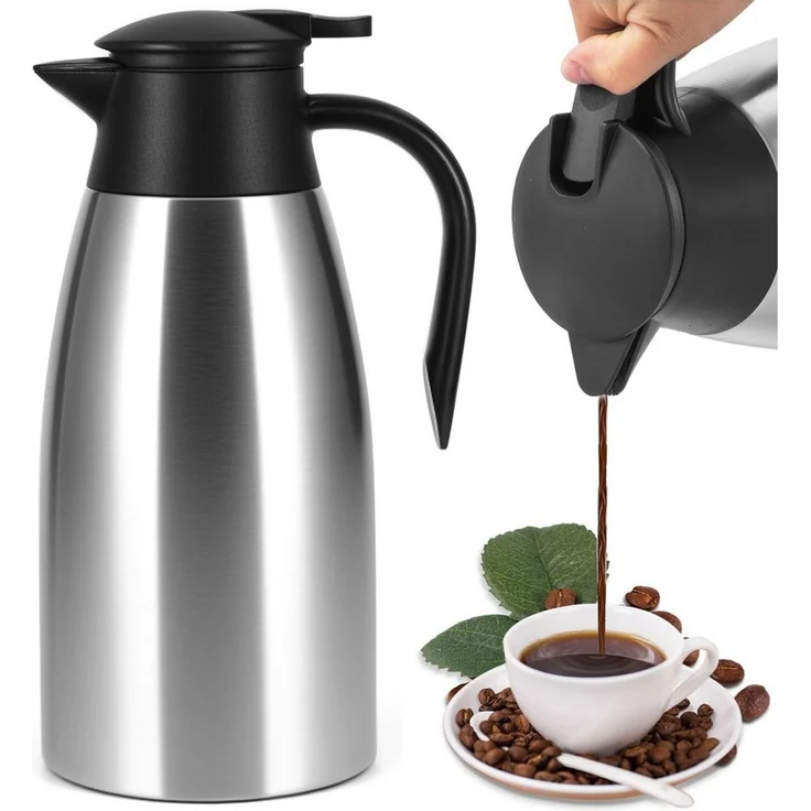 BlingBin Isolierkanne 2,1L Thermoskanne Edelstahl Doppelwandige Vakuumisolierung Kaffeekanne, 2.1 l, (304 Edelstahl Isolierte Isolierkanne, 1-St, Thermoskanne 29 × 13 cm), 24 Stunden Wärmedämmung,für Wasserkocher,Teekannen und Kaffeemaschinen – Bild 2