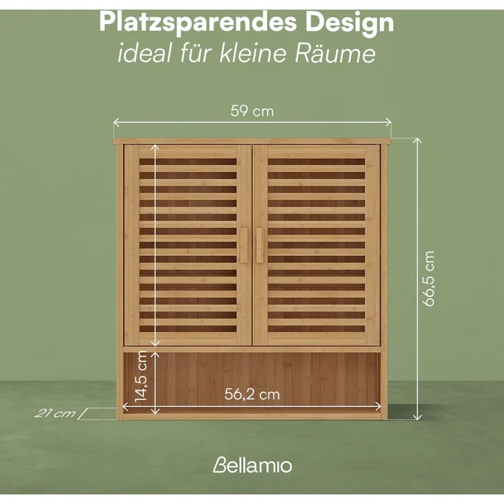 Bellamio 'Newa' Badezimmer Hängeschrank, Bambus, natur, 66x21x59 cm, Badezimmerschrank mit 3 Ablagefächern – Bild 5