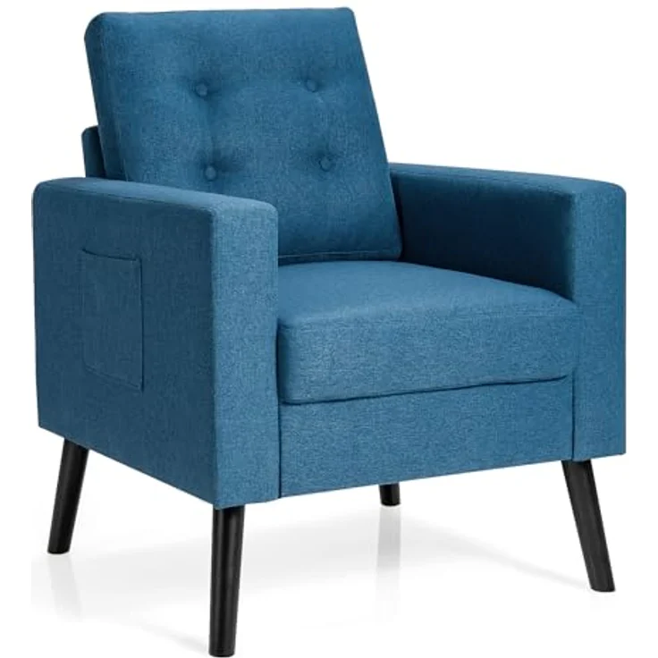 COSTWAY Sessel mit 2 Seitentaschen, Ohrensessel mit Armlehnen und Rückenkissen, Einzelsofa gepolstert, Fernsehsessel Relaxsessel Clubsessel, für Wohnzimmer, Schlafzimmer & Büro, modern (Blau) – Bild 2