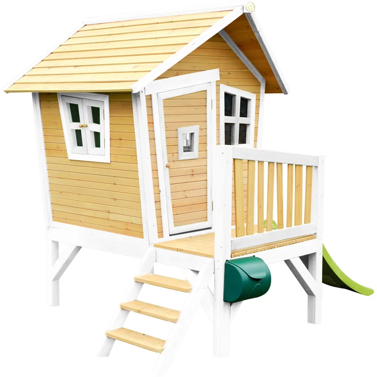 AXI Spielhaus Robin mit hellgrüner Rutsche Stelzenhaus in Braun & Weiß aus FSC Holz für Kinder | Braun, weiß, Lindgrün | Holz | 177 cm – Bild 3