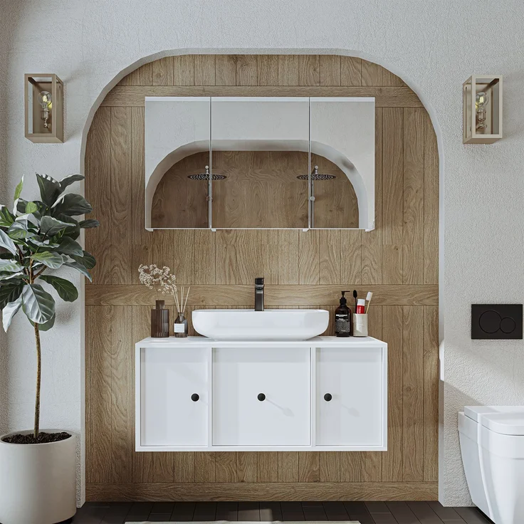 Skye Decor '2568' Badmöbel-Set mit Waschbecken & Spiegel (2-teilig), Weiß, 105 x 58 x 45 cm – Bild 3