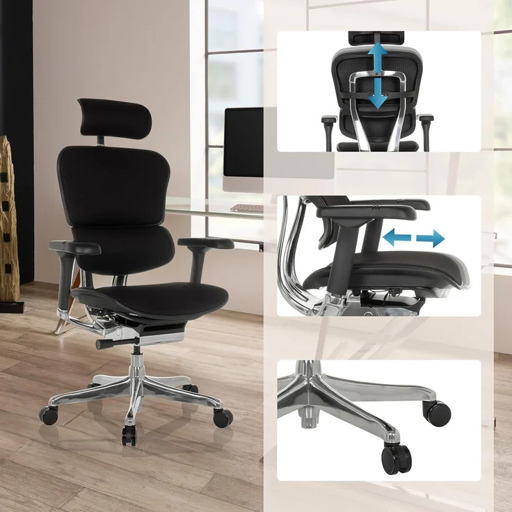 hjh OFFICE Bürostuhl ergonomisch ERGOHUMAN GEN2 Originales Design, Bürosessel mit Flexibler Lordosenstütze, Sitzfläche gepolstert, Stoff Schwarz – Bild 6