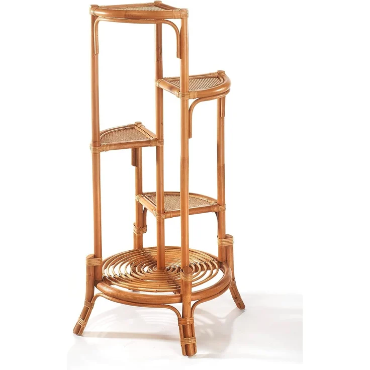 Kobolo Regal Blumenregal Pflanzenständer aus Rattan - natur - für 4 Töpfe – Bild 2