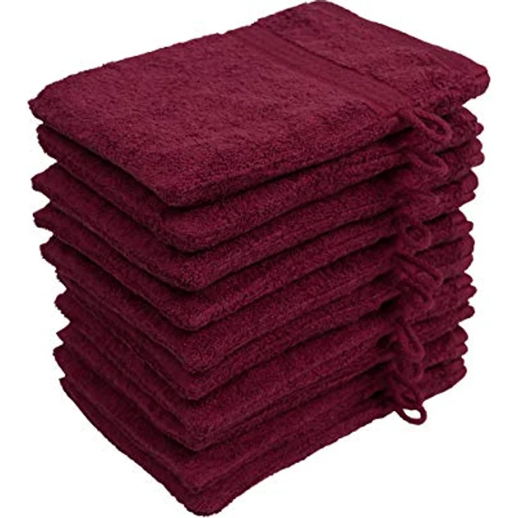 10er Set Waschhandschuhe Waschlappen Bordeaux 16x21 cm | 100% Baumwolle Frottier | Oeko-TEX® Standard 100 | Premium Qualität 500 g/m² – Bild 3