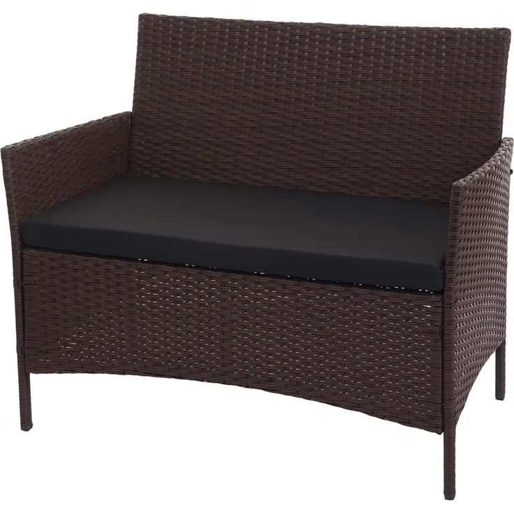 Mendler Halden'Halden' Gartenbank mit Kissen schwarz, Polyrattan braun, 83 x 106 x 60 cm