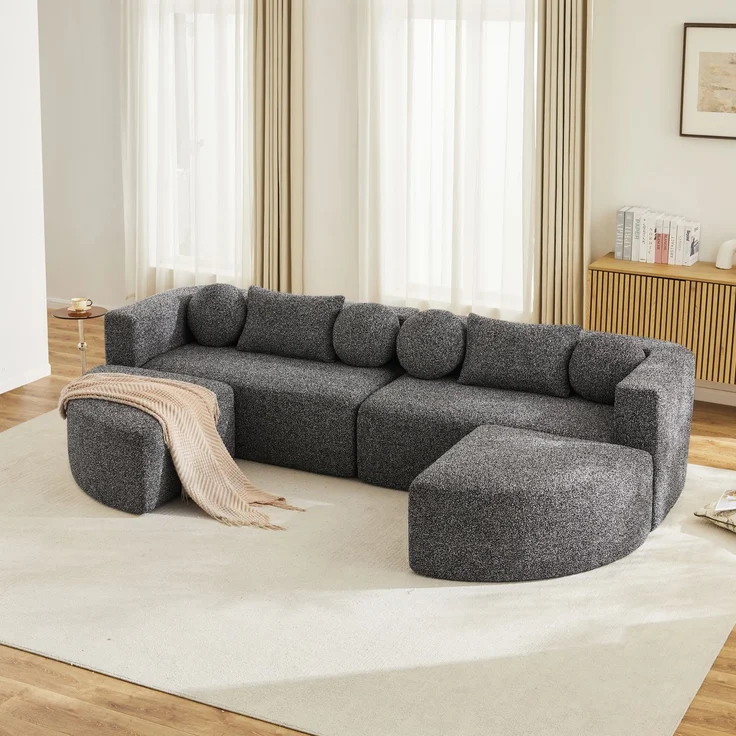 ZUBALIYA Modulares Sofa mit Chenille - Bezug, mit breiten Armlehnen, modular aufgebaut, ohne aufwendige Montage, Schwarz – Bild 8