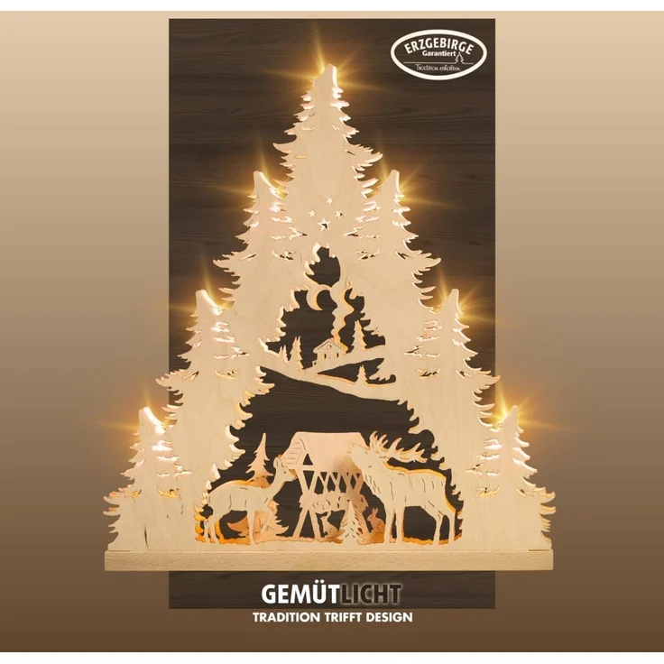 Weigla Lichterbogen Hirschfamilie, Lichterspitze aus Holz, NATUR, Made in Germany (1-tlg), Erzgebirge garantiert, Weihnachtsdeko Innen, Weihnachtsbeleuchtung