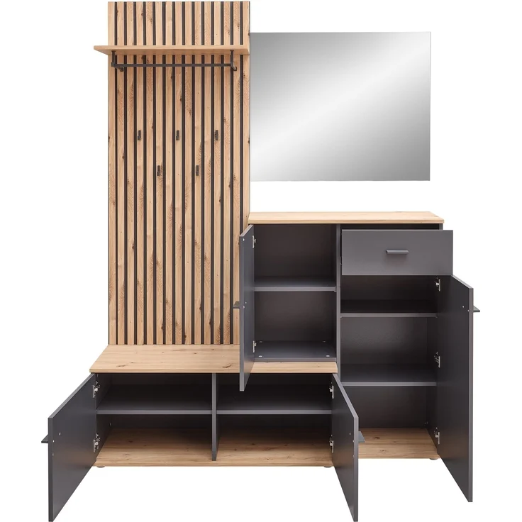 Kompaktgarderobe >Fynn< in Anthrazit / Artisan Eiche Dekor - 223x199x38 (BxHxT) – Bild 5
