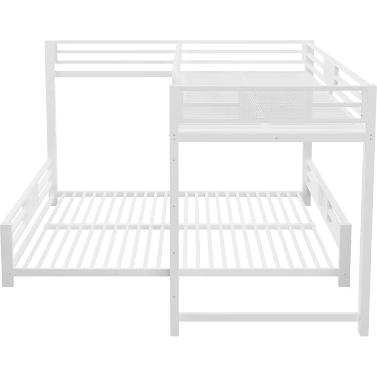 L-förmiges Metall-Etagenbett 90x200 über 140x200, Weiß – Bild 9